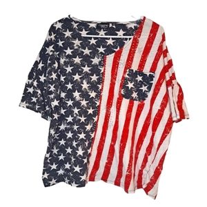 Onque Casual USA Patriotic Stars and Stripes 4th of July Tee Plus Size 2XL